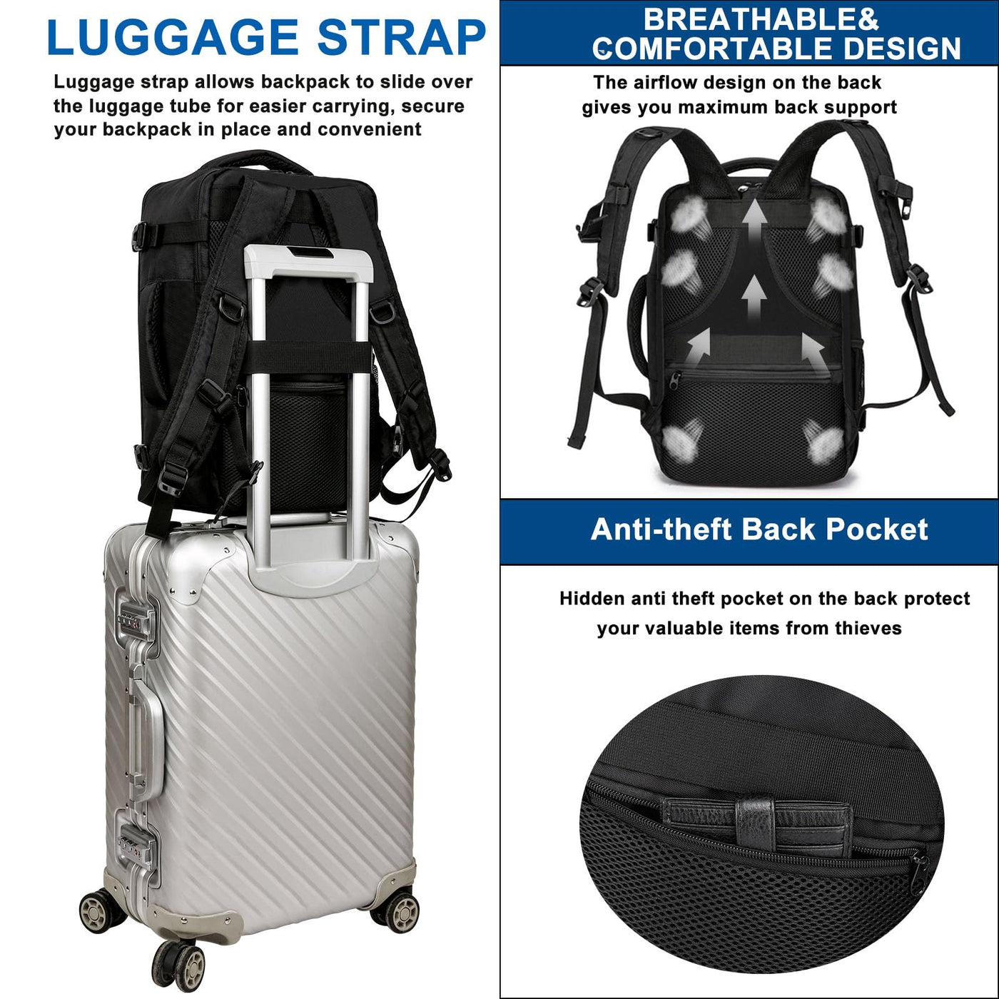 Hand luggage backpack with separate one-inch computer compartment