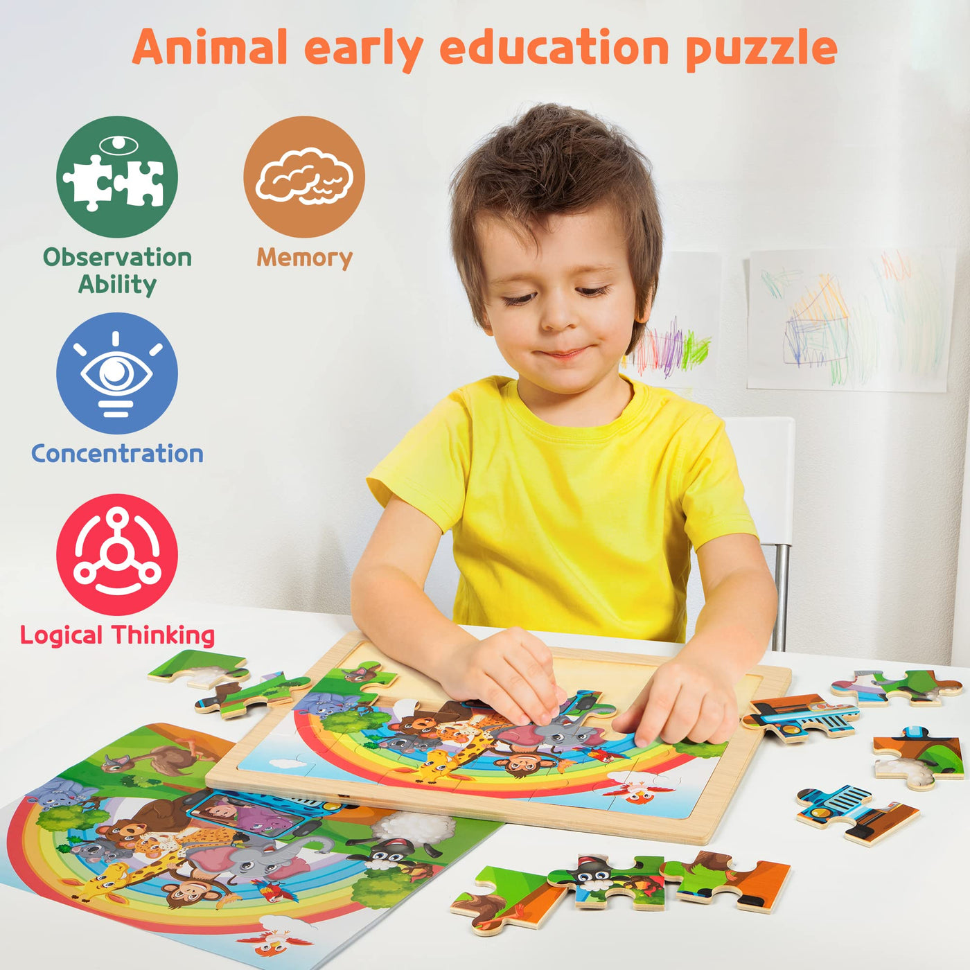 Children's animal wooden puzzle, preschool Educational toy