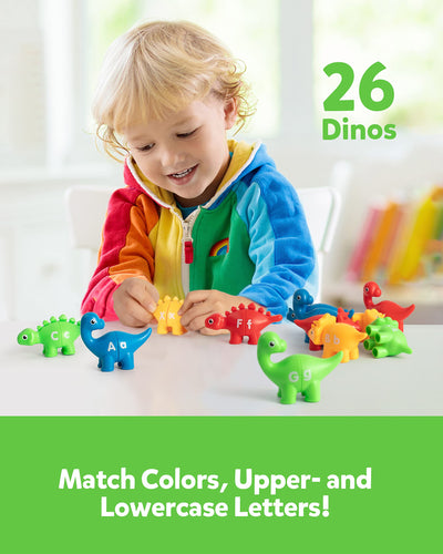 Jeu d'association de lettres pour la motricité fine, 26 PCS Double-Sided ABC Dinosaur Alphabet Game with Uppercase Lowercase Letters (jeu d'alphabet pour dinosaures avec lettres majuscules et minuscules)