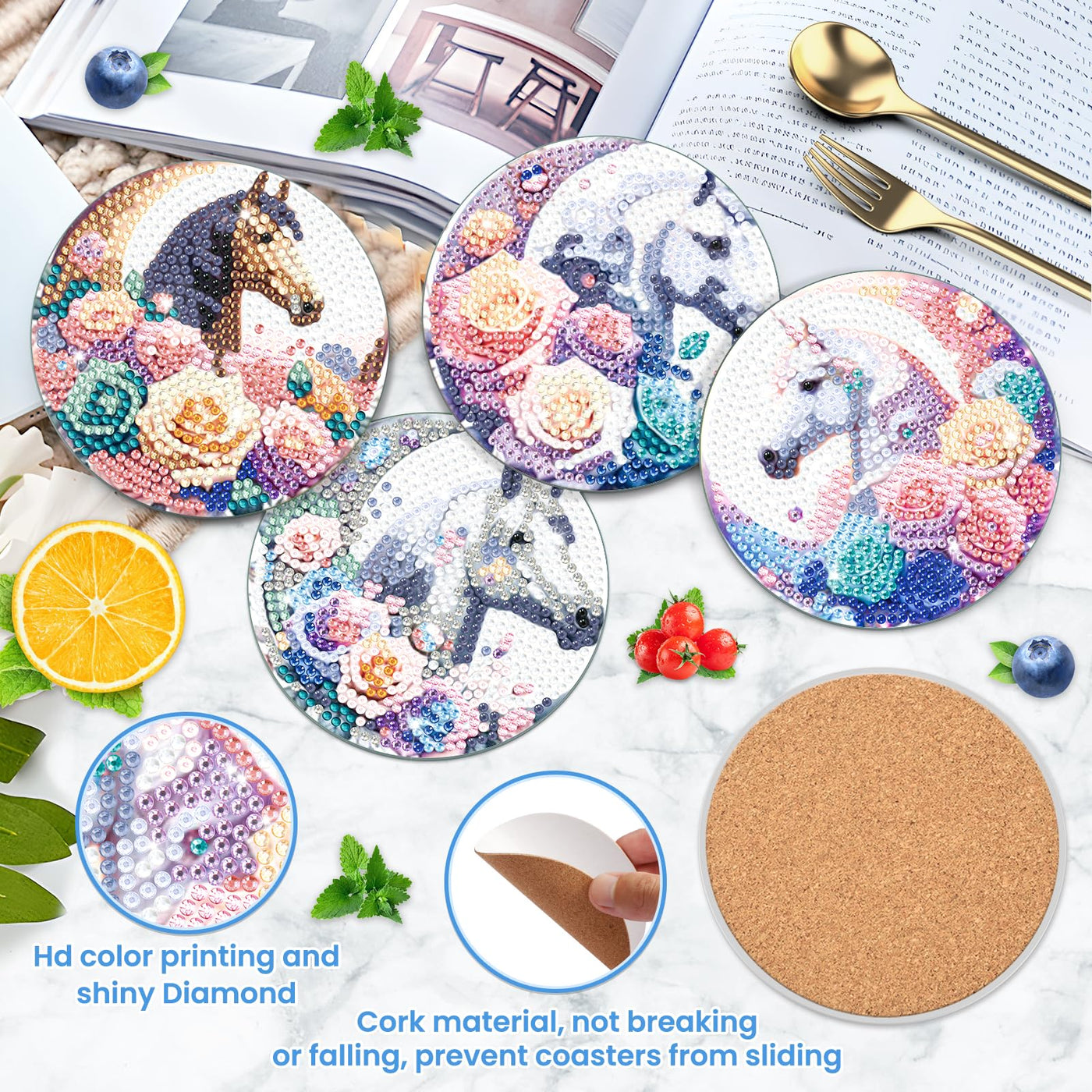 8 PCS Diamond Painting Coasters with Holder