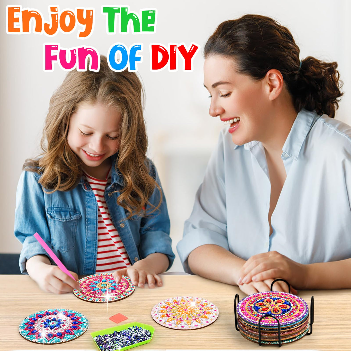 10pcs Diamond Painting Coasters With Holder