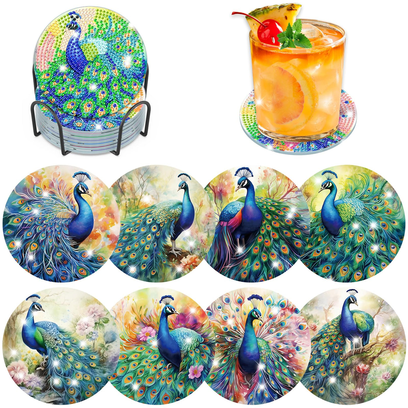 8 PCS Diamond Painting Coasters with Holder