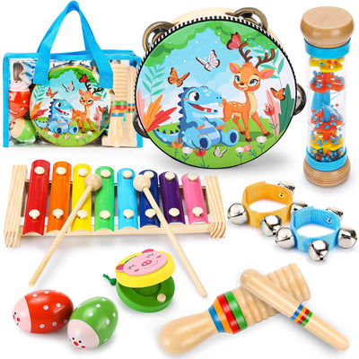 Musikinstrumente für Kinder, Musik Kinderspielzeug mit Xylophon, Holzspielzeug Percussion Set, Trommeln Percussion Rhythmus