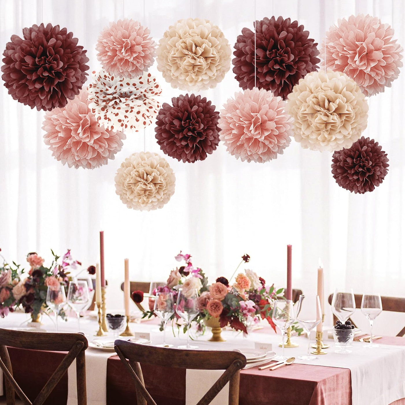 12 pieces party decoration, old-fashioned tissue paper pompoms, tissue paper flowers