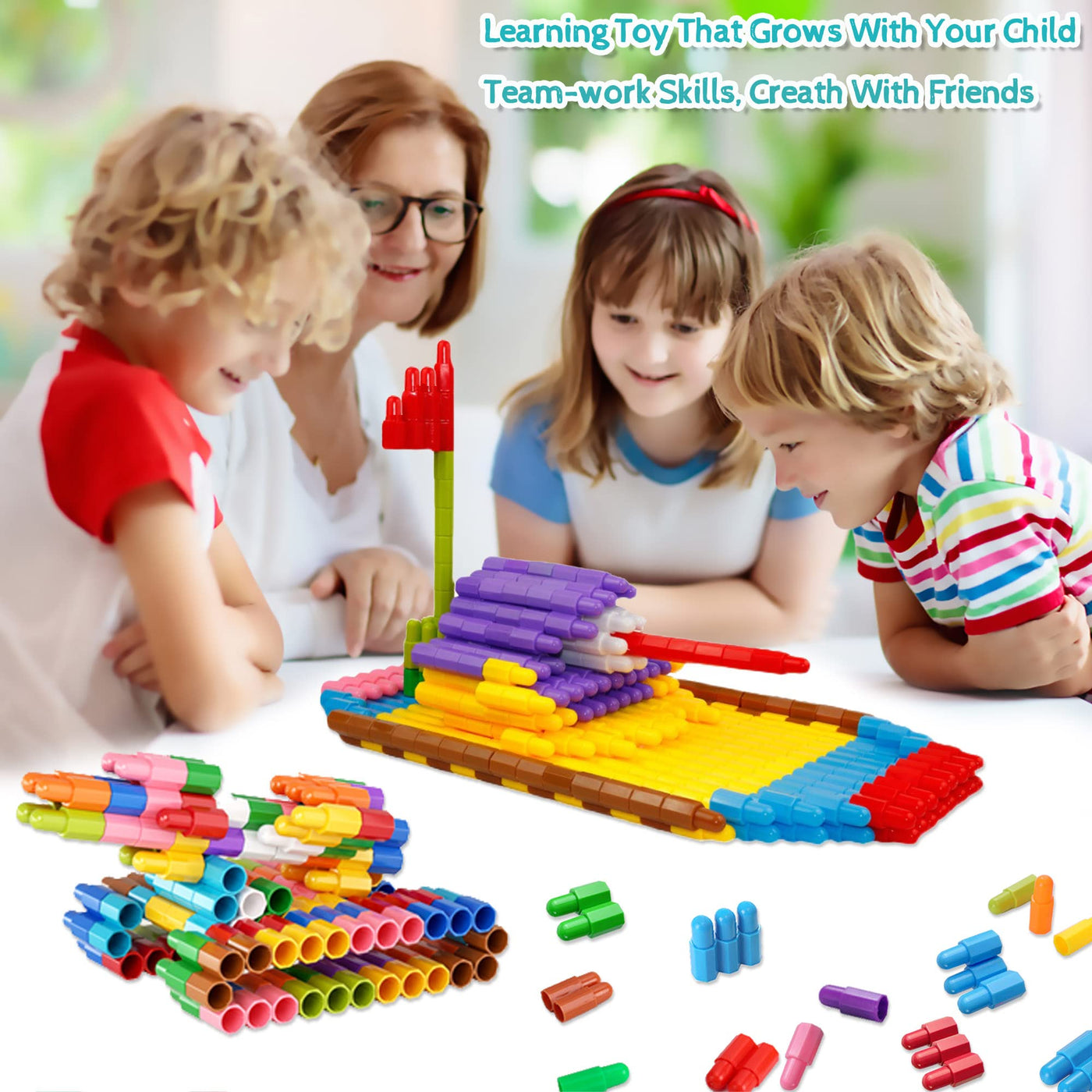 Children's 140-piece set of building blocks construction toy - learning STEM toy learning set child