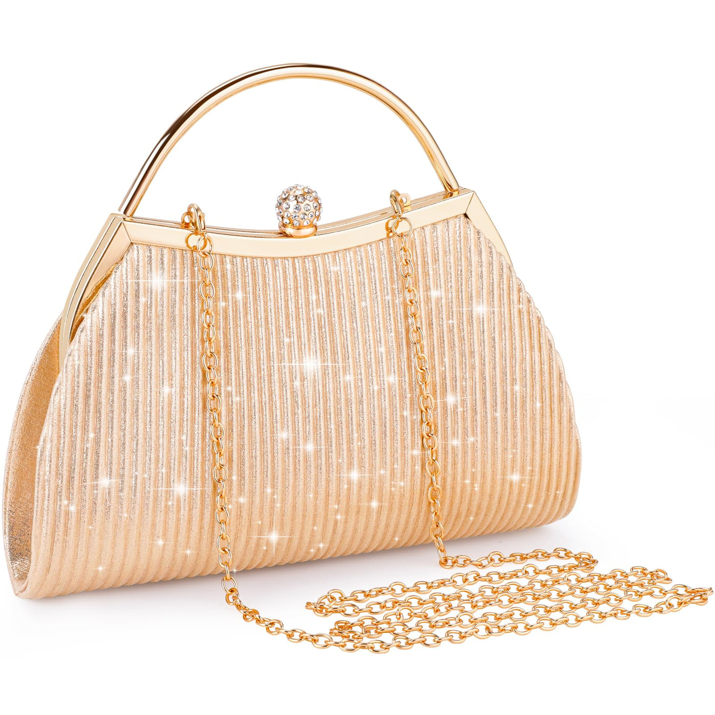 Clutch, Abendtasche mit Strass-Verschluss und abnehmbarer Kette, Glitzertasche Kettentasche