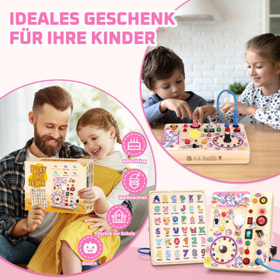 Busy Board Activity Board wooden toy With 10 switches and 23 LED lights Sensory toy Motor activity toy for babies
