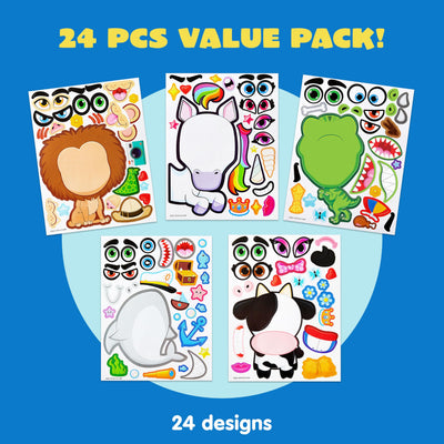 Make-a-face sticker sheets to make your own animals, mix and match sticker sheets