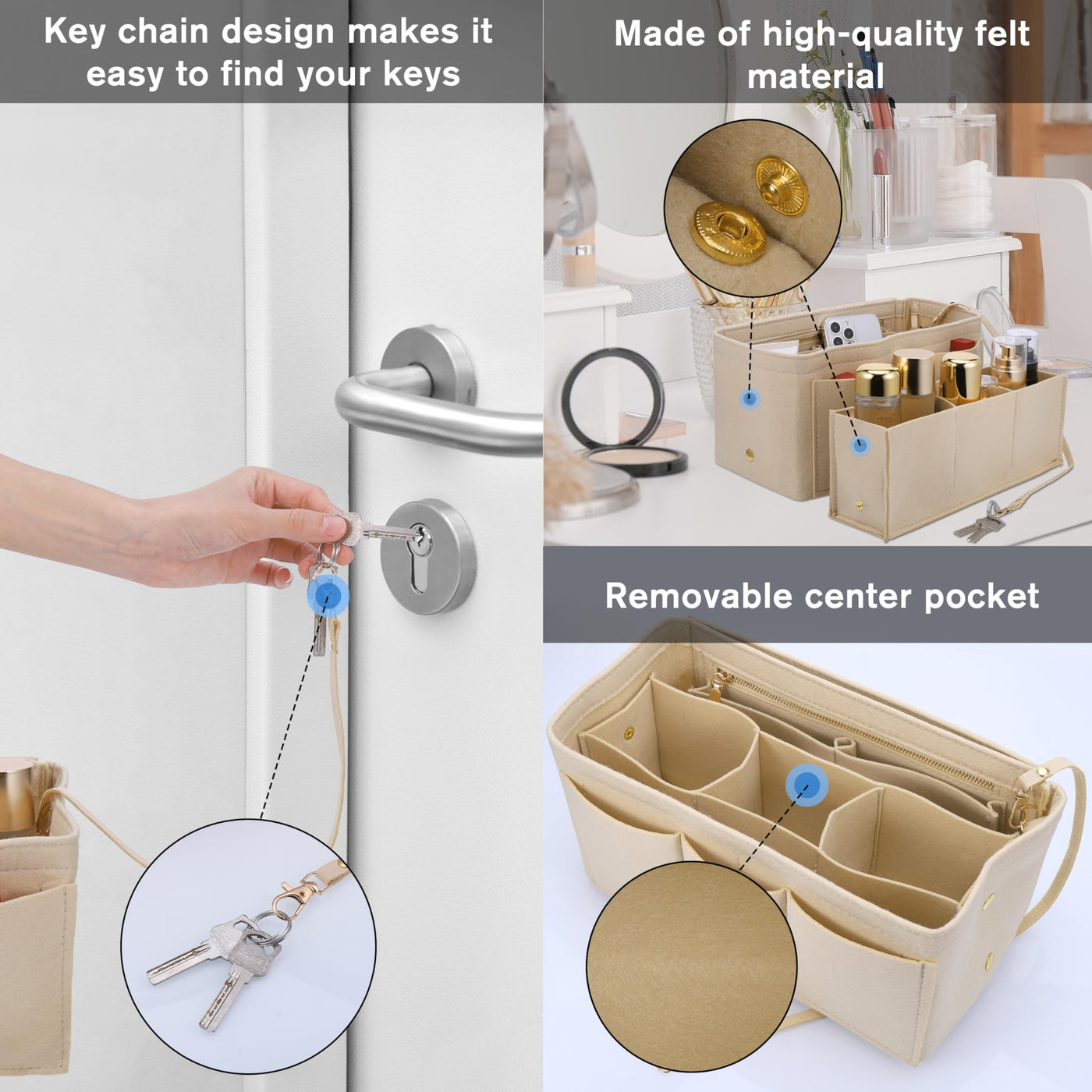 Handbag organizer, felt bag organizer, bag in bag organizer