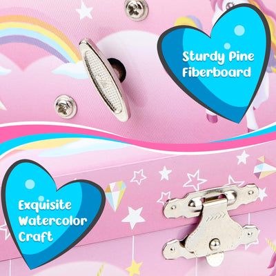 Boîte à bijoux avec boîte à musique avec ensemble de bijoux licorne, boîte à bijoux pour enfants boîte à musique avec ballerine tournante