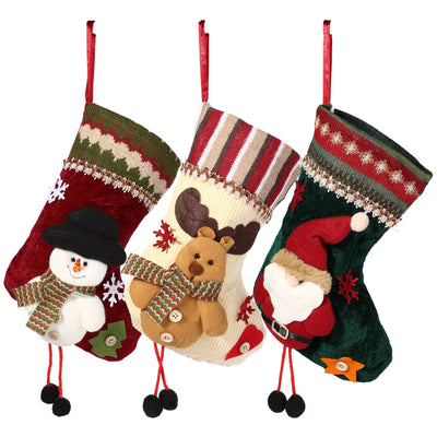 Santa Claus stocking, 3 pieces Christmas stocking, Santa Claus stocking to fill & hang up