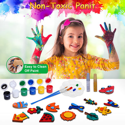 Set de peinture pour enfants, set de bricolage pour enfants 40 pièces aimant frigo pour peinture et bricolage aimant en bois