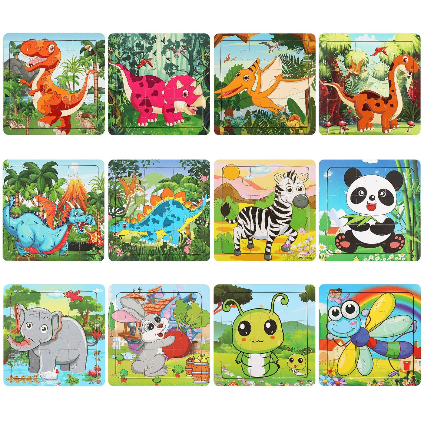 Wooden animal puzzles and organizer bag for each puzzle for children