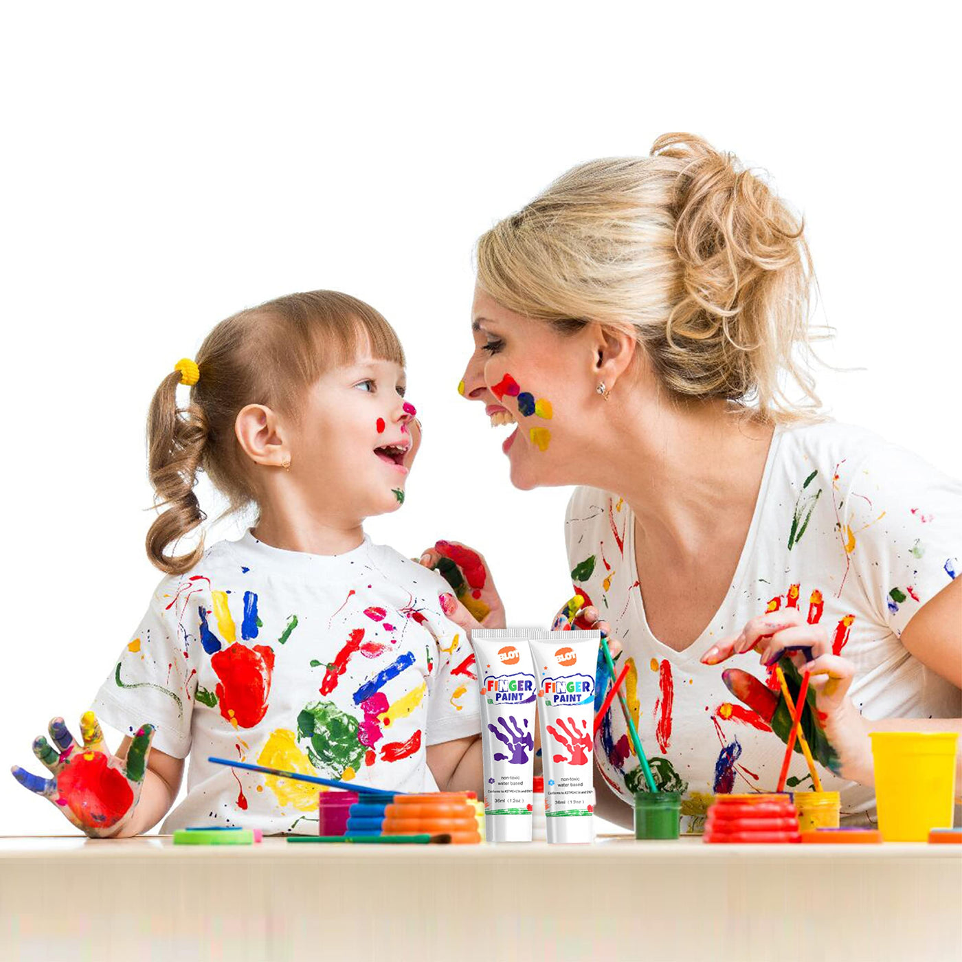 Peintures au doigt pour enfants Non-toxiques Peintures au doigt lavables avec pinceau