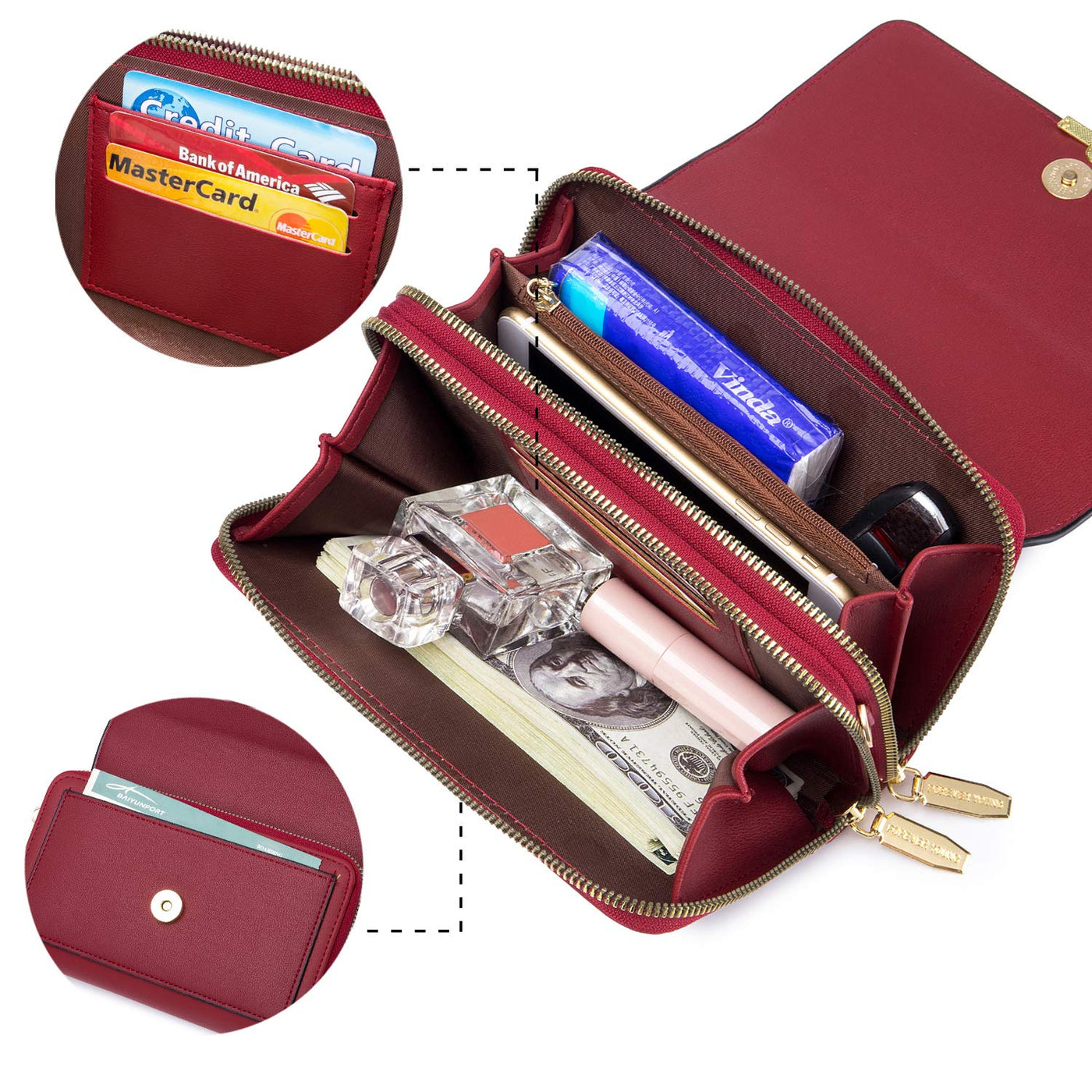 PU Leather Crossbody Shoulder Bag Passport Phone Case with Card Slot Adjustable Detachable Shoulder Strap