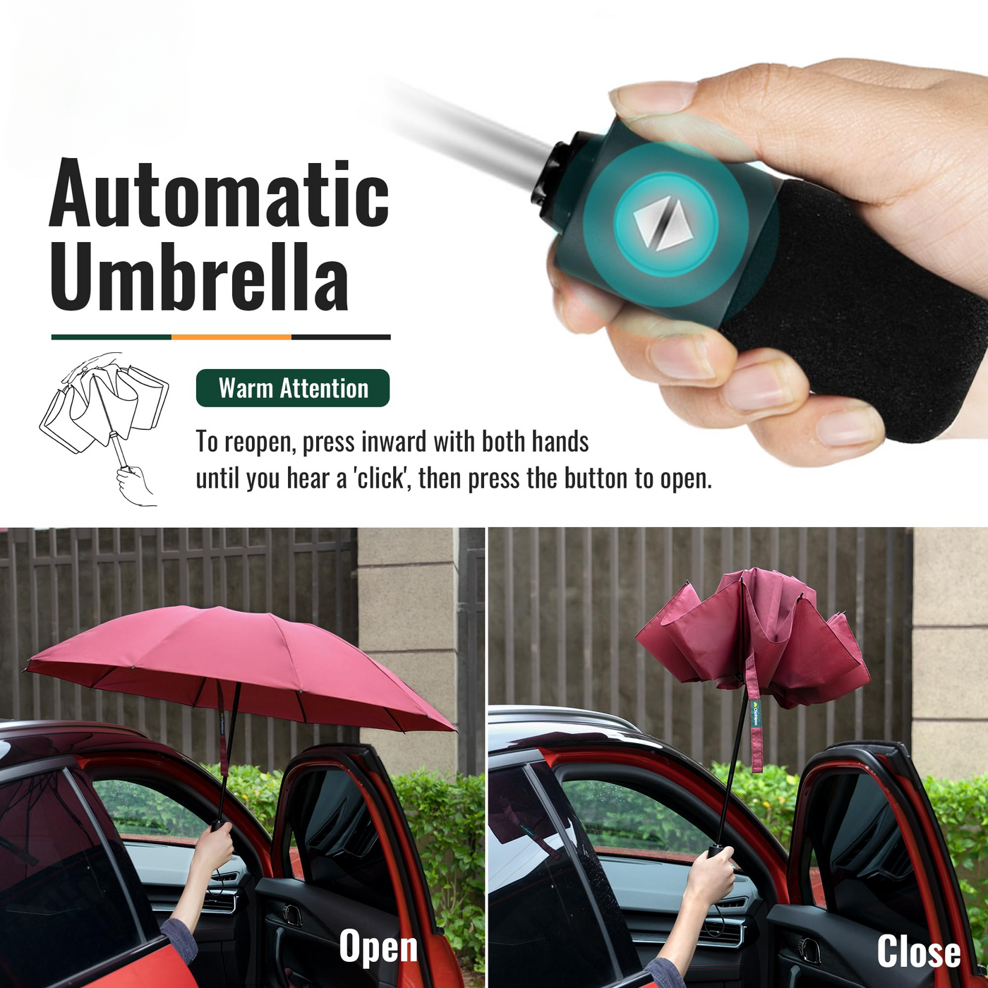 Compact Travel Umbrella Large Stormproof - Inverted folding umbrella, automatic pocket umbrella for rain