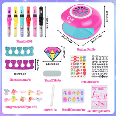 Filles pour enfants Nail Studio, Coffret Cadeau 33 pièces pour Filles, Cadeaux pour enfants Nail Design, Machine à maquillage, Studio à ongles, Nail Art