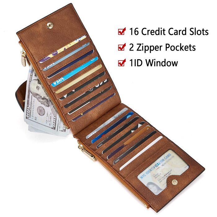 Credit card holder, wallet ladies small RFID protection wallet for purse PU leather slim wallet with 16 card slots