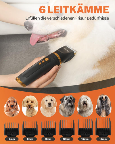 Tondeuses pour Chiens Silencieuses, Tondeuses Professionnelles pour Chiens et Chats, Tondeuses Électriques pour Animaux de Compagnie, Sans Fil Rechargeables, Tondeuses pour Chiens avec Moteur Puissant de 7500 TR / min, Noir