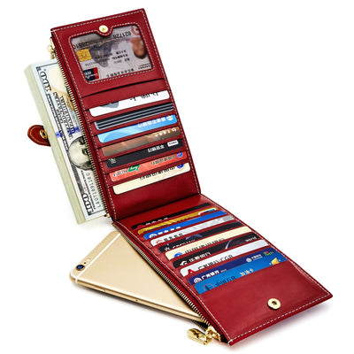 Portefeuille en cuir véritable Porte carte de crédit avec blocage RFID Portefeuille à fermeture éclair Téléphone portable