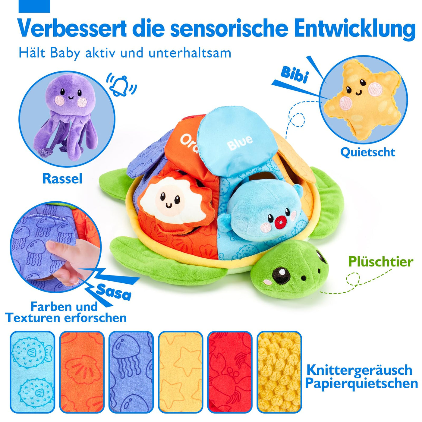 Jouet sensoriel en forme de tortue pour combiner les couleurs, les mots et les créatures marines