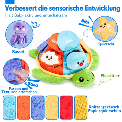 Jouet sensoriel en forme de tortue pour combiner les couleurs, les mots et les créatures marines