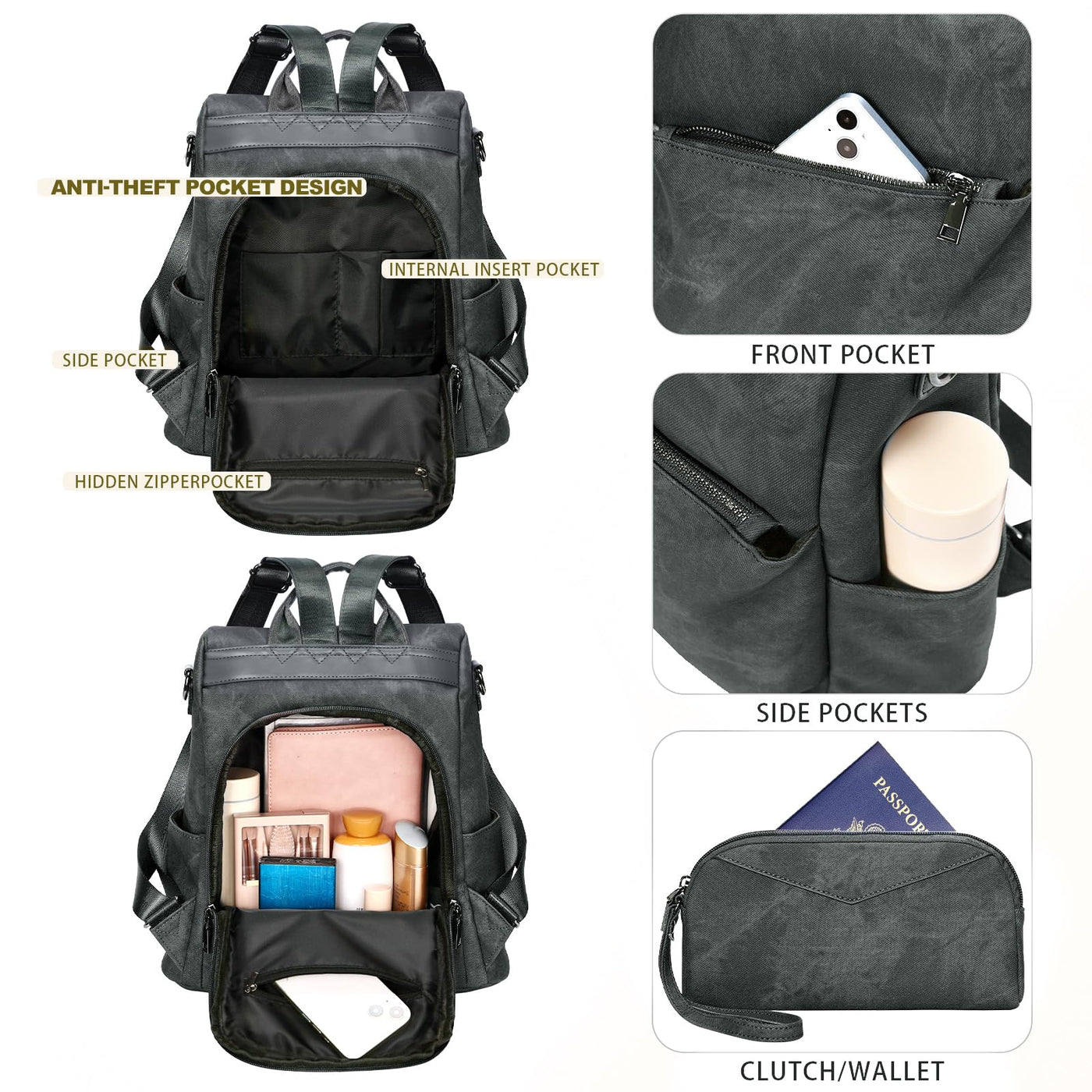 Backpack small,vegan leather city backpack,backpack handbag anti-theft,elegant daypack for office,commuting,work