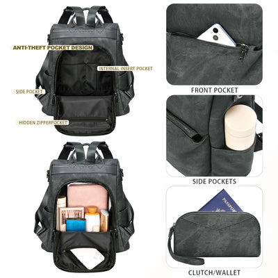 Backpack small,vegan leather city backpack,backpack handbag anti-theft,elegant daypack for office,commuting,work