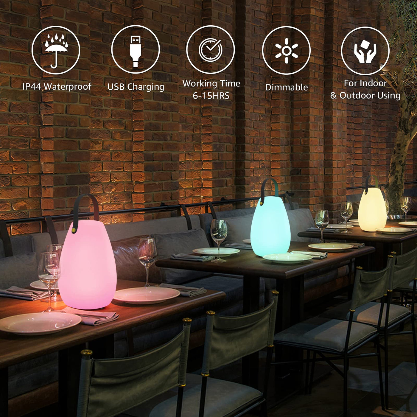 Outdoor table lamp with leather handles