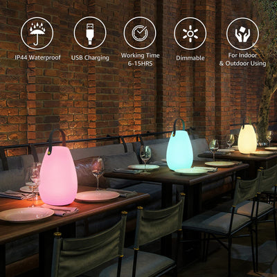 Outdoor table lamp with leather handles