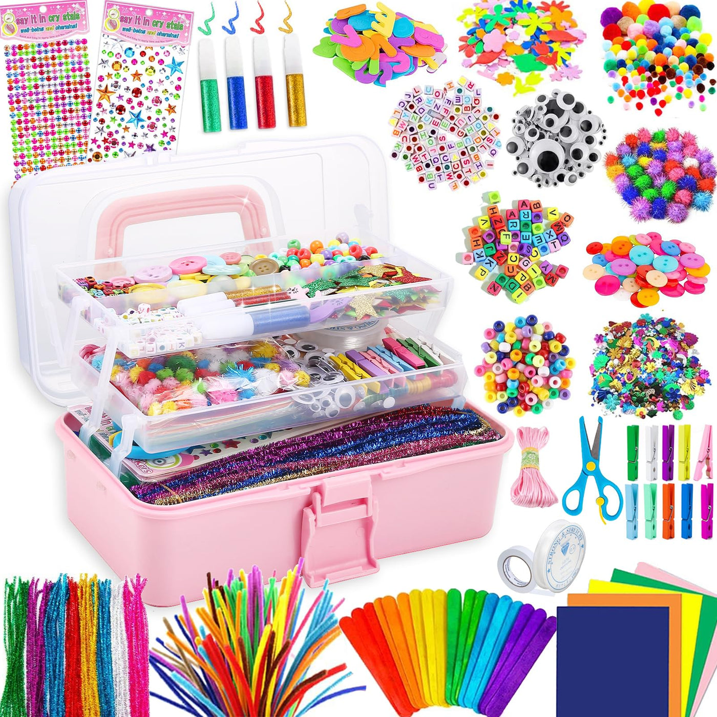 Bastelset für Kinder, 3000+Pcs Bastelset Bastelmaterial Set, große Bastelkiste