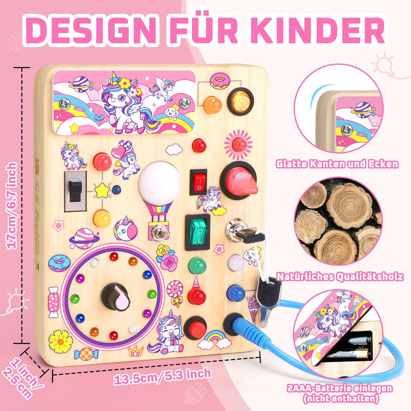 Busy Board Activity Board wooden toy With 10 switches and 23 LED lights Sensory toy Motor activity toy for babies