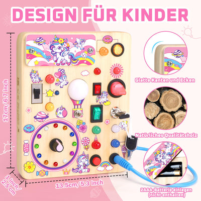 Busy Board Activity Board wooden toy With 10 switches and 23 LED lights Sensory toy Motor activity toy for babies