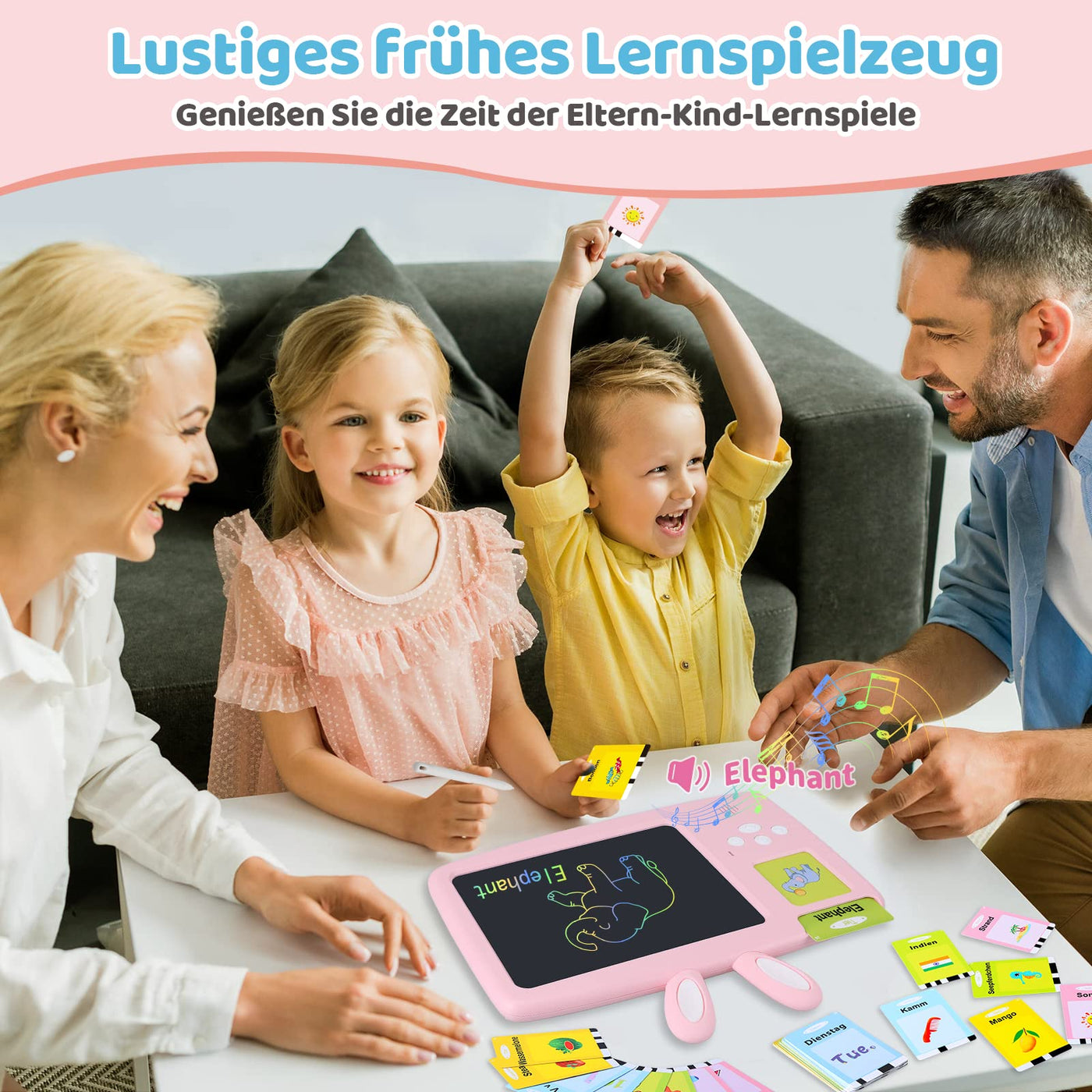 German learning educational toy for children, Talking flash cards LCD writing tablet 388 words, reading & writing