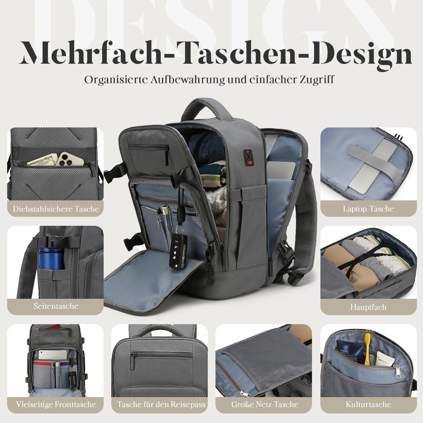 Hand Luggage Backpack Lightweight Laptop Compartment & Anti-theft Device