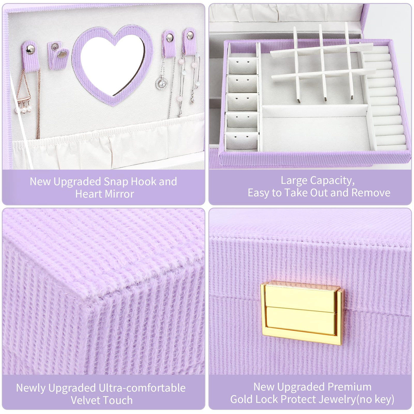 Boîte à bijoux, grande boîte à bijoux avec miroir pour boîte à bijoux en velours
