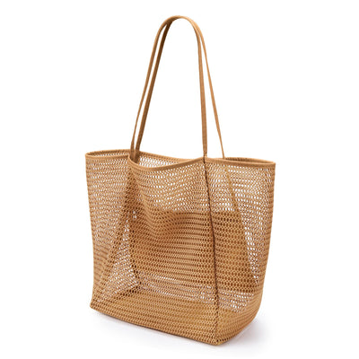 Mesh beach bag large with zipper inside pocket, shoulder bag ladies swim bag, foldable handbags
