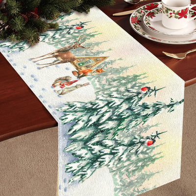 Table runner Christmas trees, seasonal winter Christmas kitchen dining table decoration