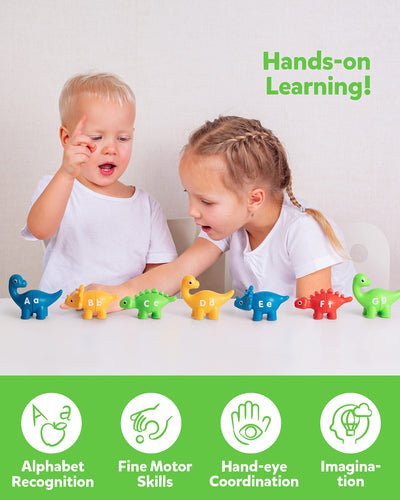 Jeu d'association de lettres pour la motricité fine, 26 PCS Double-Sided ABC Dinosaur Alphabet Game with Uppercase Lowercase Letters (jeu d'alphabet pour dinosaures avec lettres majuscules et minuscules)