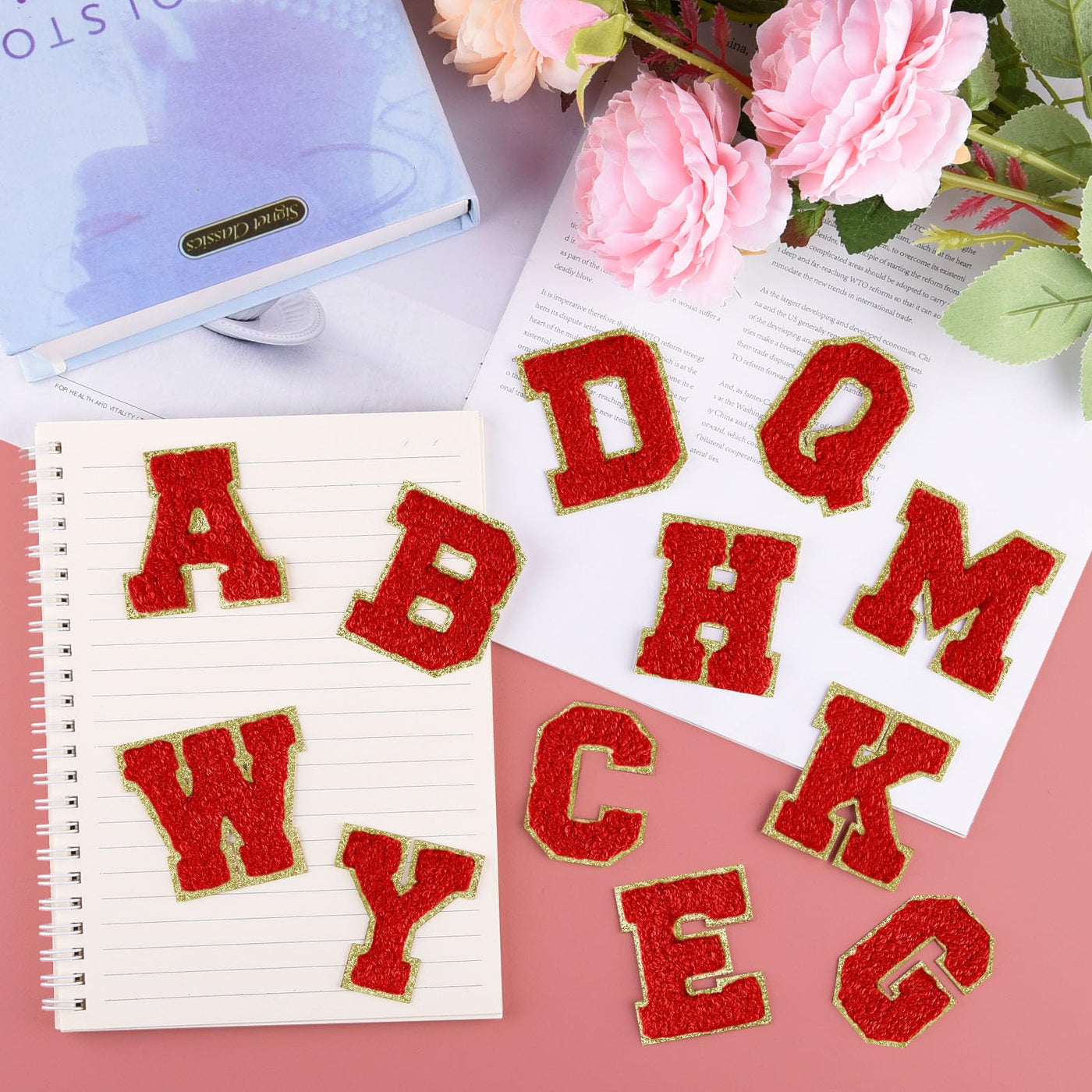 Patchs autocollants en chenille à lettres, à repasser sur vêtements, tissus, chaussures, sacs