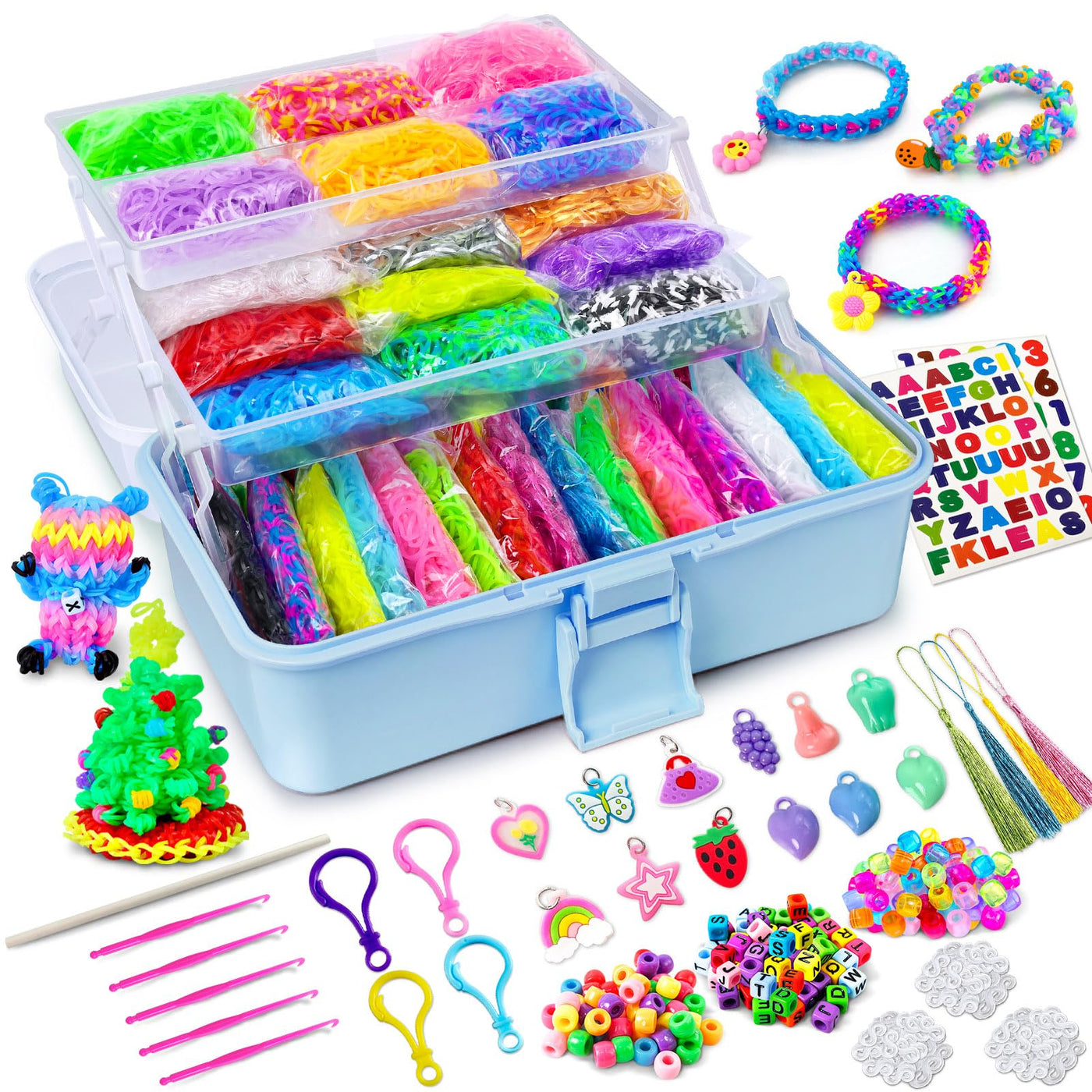 45 Farben Webstuhlbänder Kit mit 3-lagiger Aufbewahrungsbox, DIY Gummibänder Kit