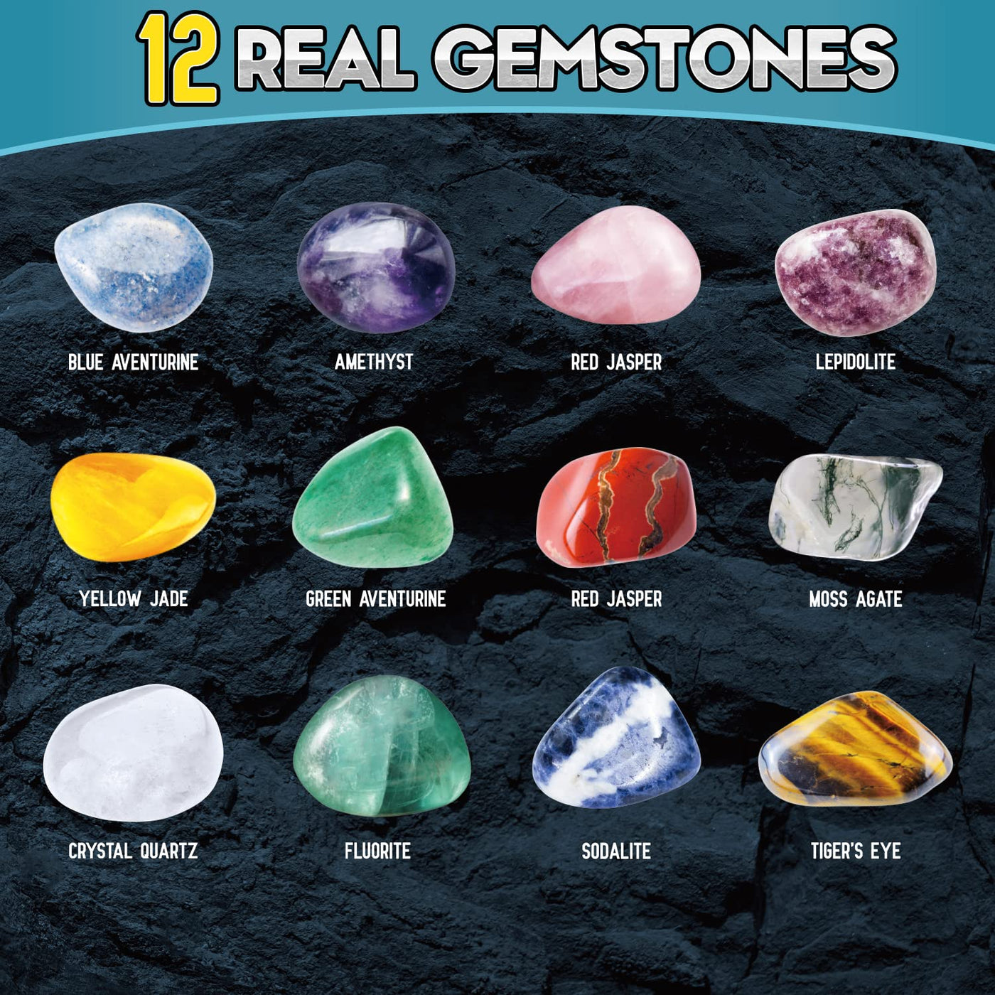 Excavation set for children Experiment set Excavate 12 real minerals gemstones yourself, with hammer and chisel