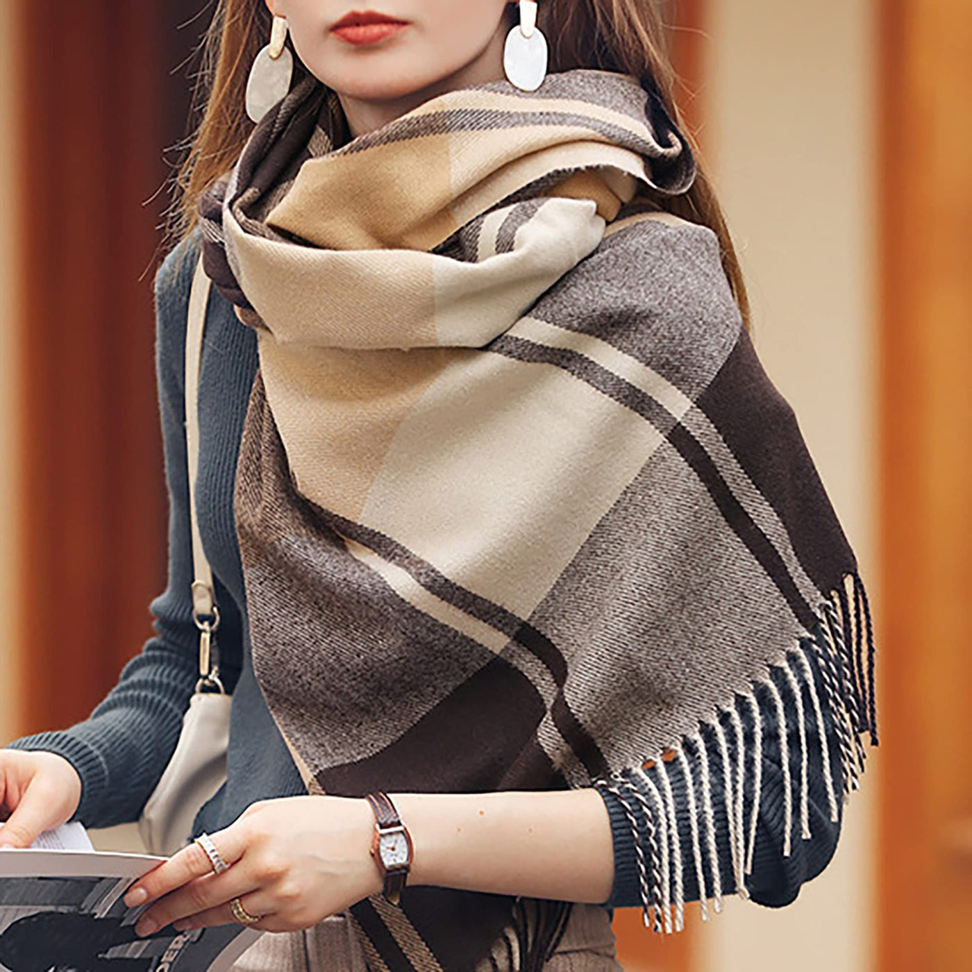 scarf thick knitted scarf plaid neckerchief scarf poncho