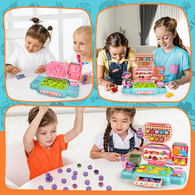 Ensemble de Pâte à Modeler pour enfants, Caisse Enregistreuse avec 12 Pâte à Modeler, Outil de Pétrissage, Scanner, Caddie, Argent Fictif, Cadeau pour Jeu de rôle