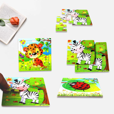 Wooden animal puzzles and organizer bag for each puzzle for children