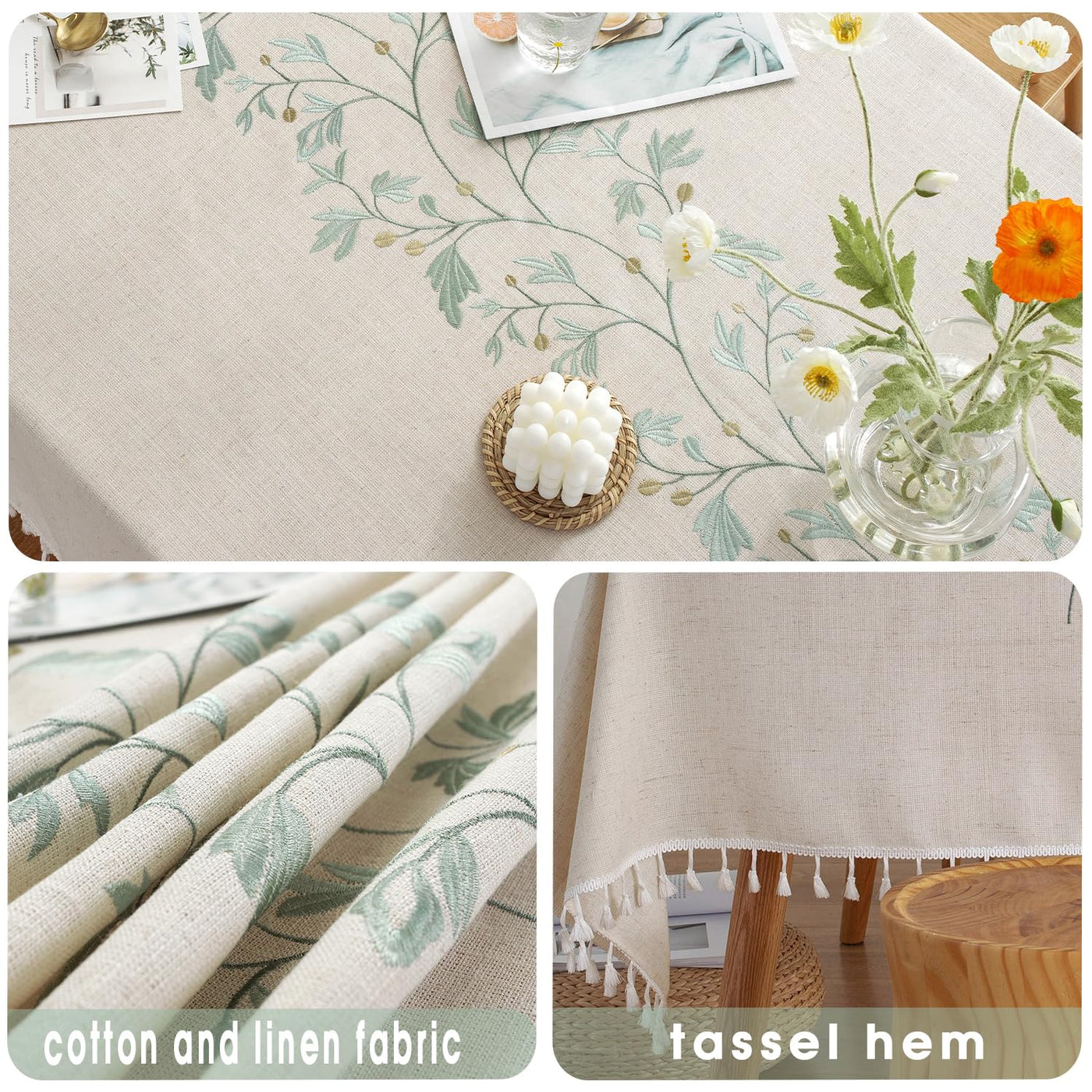 Tablecloth Rectangular Cotton Linen Tablecloth Washable Antifouling Tassel Design for Kitchen, Dining Room, Picnic, Outdoor, Garden