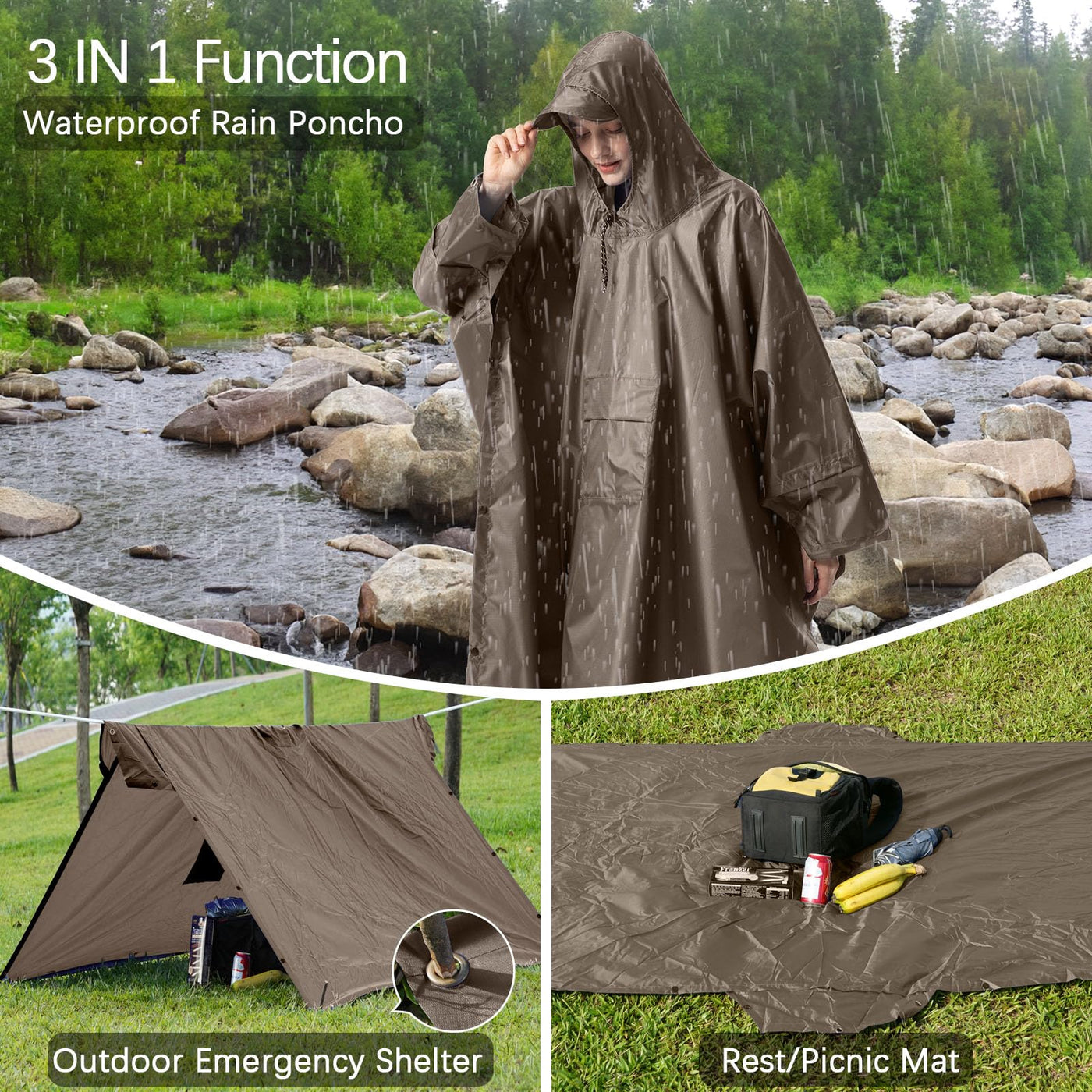 Regencape Regenmantel Regenjacke Wasserdicht Wandern Radfahren Outdoor 3in1 Mehrzweck