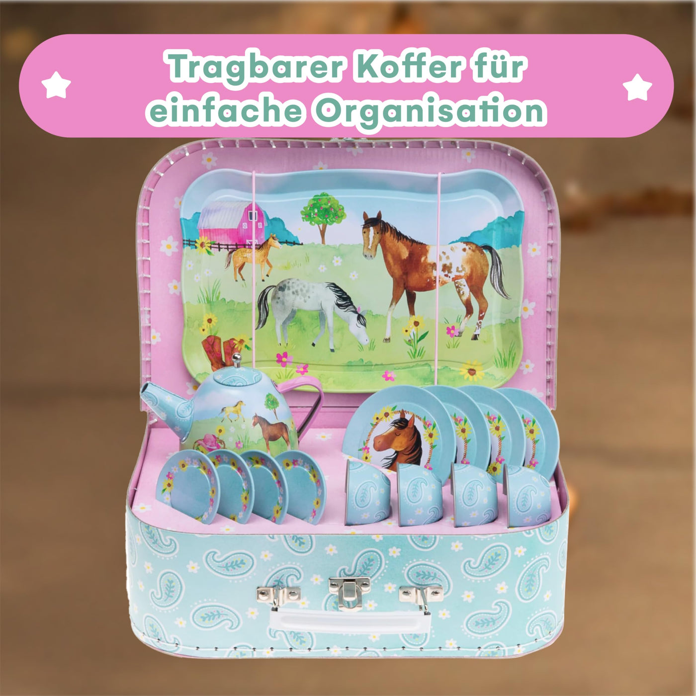 Service à thé en étain pour enfants et sac de transport, vaisselle pour enfants, cuisine ludique, 15 pièces