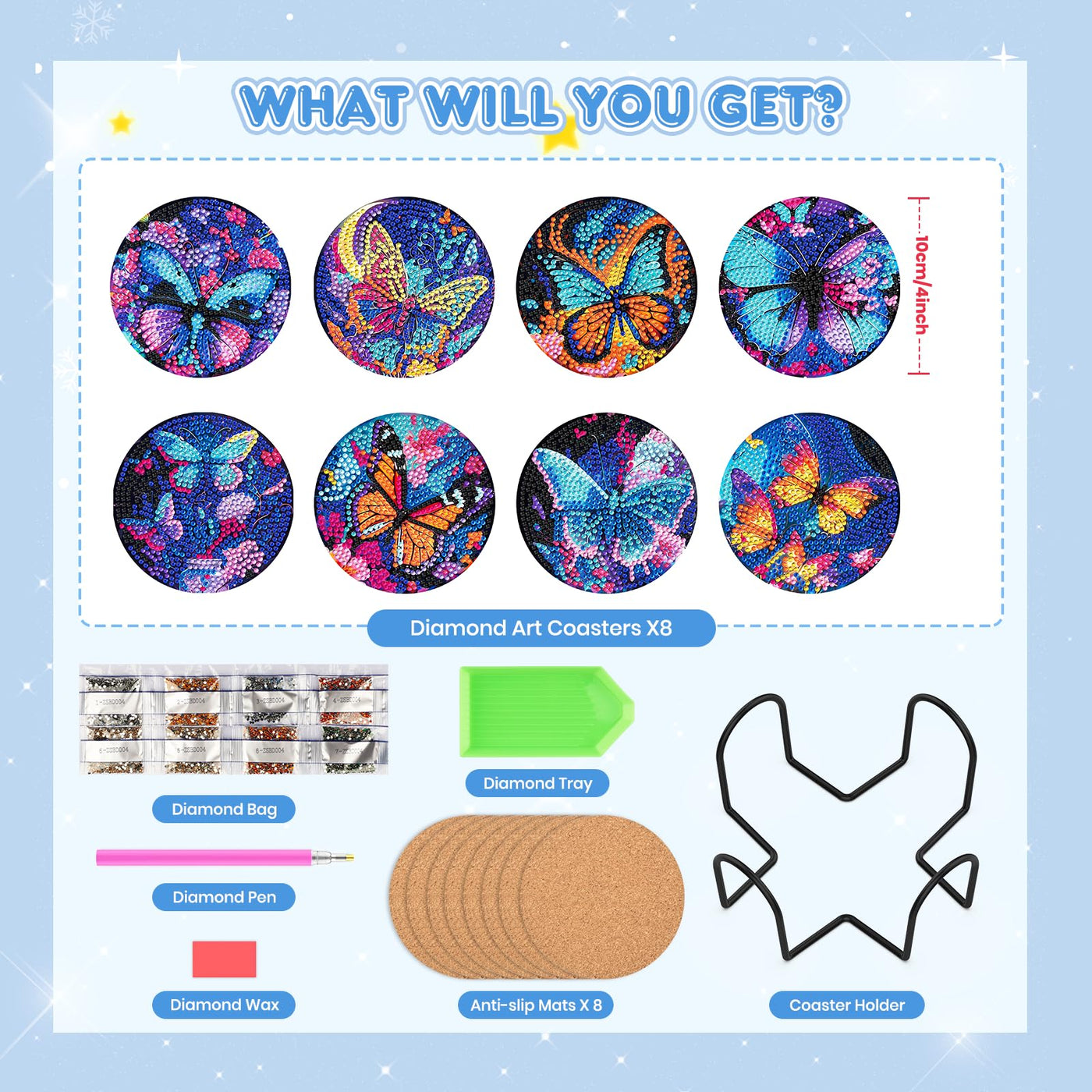 8 PCS Diamond Painting Coasters with Holder