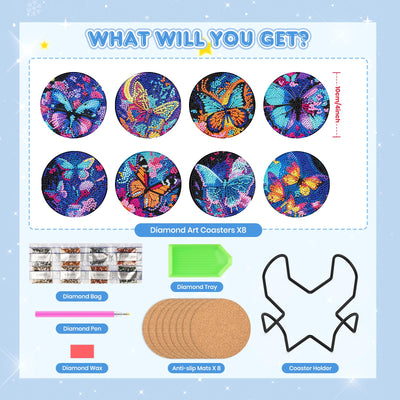 8 PCS Diamond Painting Coasters with Holder